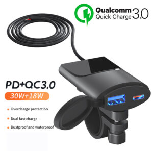 QC3.0 Motorcycle USB Fast Charger PD 30W Type C Port Socket Waterproof Handlebar Bracket Phone Charger For Bike Moto accessori