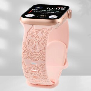 Skull Engraved Strap For Apple Watch Band Ultra 2 49mm 45 44 40 41 42 38mm Silicone Sport Bracelet For iWatch Series 8 9 7 65 SE