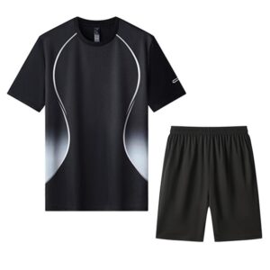 Fitness Clothes Ice Silk Quick Drying T-shirt Suit Men Short Sleeve Running Sportswear Shorts Tracksuit Gym Sports Training Sets