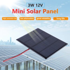 Mini Solar Panel 3W 12V Small Cell Module Polysilicon Board Portable Outdoor DIY Solar Charger 115x85mm for 9-12V Battery/Mobile