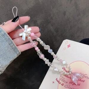 Colorful Lanyard Bow Heart Beaded Bracelet Flower Butterfly Phone Charm Pearl Mobile Phone Wrist Strap Acrylic Anti-Lost Chains