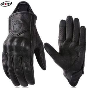 SUOMY Retro Leather Motorcycle Gloves Men Women Vinage Goatskin Motocross Glove Full Finger Motorbike Vintage Biker Guantes Moto