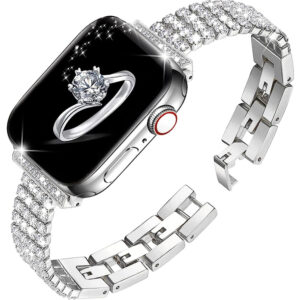 Bling Strap for Apple Watch Band 40mm 41mm 44mm 45mm Slim Jewelry Metal Link Bracelet Women iWatch Ultra 2 49mm 9 8 7 6 5 4 3 SE