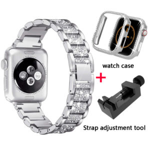 Diamond Case+With Strap For Apple Watch Ultra 2 49mm Band 45mm 41mm 42mm 38mm Stainless Steel Bracelet iWatch SE 6 7 8 9 40 44mm