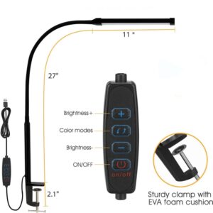 LED Desk lamp with Clamp Eye-Caring Clip Desk Lights for Home Office 3 Modes 10 Brightness Long Flexible Gooseneck Table Lamps