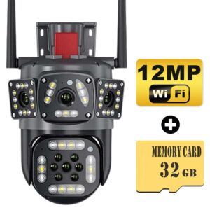 6K 12MP WiFi IP Camera Outdoor 360┬░ Video Surveillance Security-Protection Three Screen Ai Tracking CCTV Waterproof Street Cam