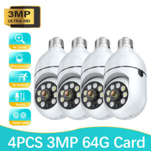 1/4PCS 3MP E27 Bulb IP WiFi Camera Indoor Video Surveillance Camera Security protection baby Monitor Full Color Night Vision Cam