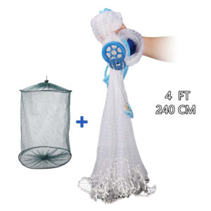 American Saltwater Fishing Cast Net 3ft Radius with Heavy Duty Zinc Sinker & Aluminum Disc For Bait Fish with Fish Shrimp Basket
