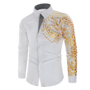 Men’s Clothing Shirt Men’s Luxury Gold High Quality Long Sleeve Shirt Business Dress Black Male Dress Prom Social Print Shirt