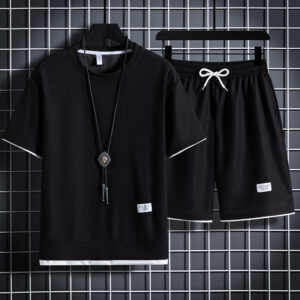 Summer Men’s Waffle Sets Casual T-Shirt And Shorts Set Male Sports Suit Solid Color Tracksuit Loose Suits Size 3XL