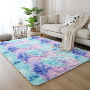 VIKAMA Mixed Color Tie-Dye Gradient Carpet Living Room Coffee Table Mat Plush Washable Full Bedroom Modern Nordic Carpet
