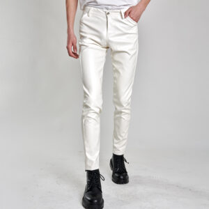 Men’s Leather Pants Skinny Fit Stretch Fashion PU Leather Trousers Nightclub Party & Dance Pants Thin