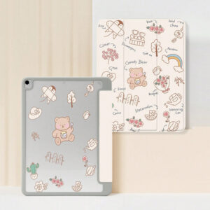 Cartoon Bear With Pencil Holder Case For iPad Case iPad 10th Gen 12.9 4th 5th 6th Air 4th 5th 10.9 Pro 11 2nd 3rd 4th iPad 10.2