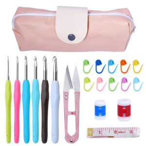 IMZAY Colorful Rubber Handle Knitting Needles Kit With Sewing Clips Plastic Needles Staniless Steel Scissors Crochet Hooks Set
