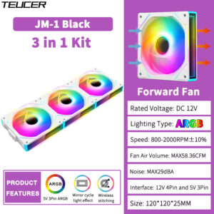TEUCER JM-1 PC Cooling Case Fan ARGB Mirror Cycle Light Effect Wireless Stitching PWM Water Cooling 360mm CPU Cooler Fan