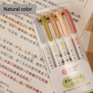5 Colors/box Double Headed Highlighter Pen Set Fluorescent Drawing Markers Highlighters Pens Art Japanese Cute Pastel Stationery