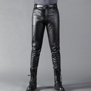 Men’s Leather Pants Skinny Fit Elastic Fashion PU Leather Biker’s Trousers Nightclub Party & Dance Pants Thin