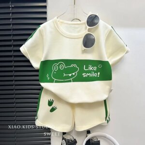 Kids Clothes Cotton Set Short Sleeve Suit Baby Girls Boys Set Summer Tops +short Children’s Wear 2024 New