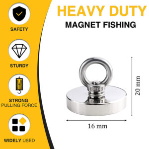 Super Strong Neodymium Fishing Magnet Hooks N52 Heavy Duty Magnet with Countersunk Hole Eyebolt 16-42mm Salvage Searcher Magnets