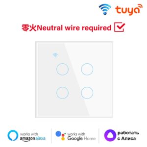 Tuya WiFi Smart Wall Switch EU 4gang Need Neutral Wire Touch Switch Smart Home Control Via Smart Life Alexa Google Home
