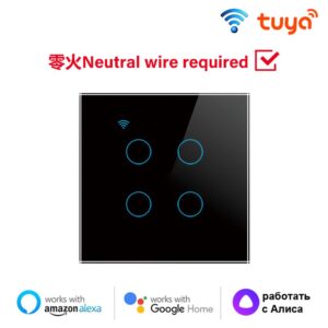Tuya WiFi Smart Wall Switch EU 4gang Need Neutral Wire Touch Switch Smart Home Control Via Smart Life Alexa Google Home
