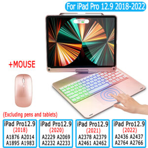 Rotate Keyboard Case For iPad 12.9 3rd 4 5 6th Gen 2018-2022 A1876 A2229 A2378 A2436 Spanish Portuguese Russian Arabic Korean