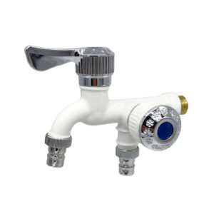 Faucet Double Outlet Dual Control Water Tap Home Bathroom Hose Irrigation Fitting Plastic Connector 1/2″ Universal Interface