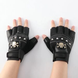 Pu Half-finger Leather Gloves Men’s Four Seasons Mountaineering Riding Tactics Personality Skull Rivet Fitness Protective Gloves