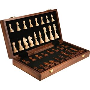 15″ x 15″ High-end Folding Chess Set Top Grade Classic Handwork Solid Wood Pieces Walnut Chessboard Children Gift Board Game