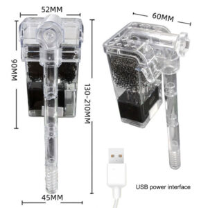 Aquarium Hang On Filter Mini Filter Fish Tank USB power interface 2.5W Flow 250H/L Suitable for fish tanks below 30cm