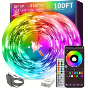 100ft(2 Rolls Of 50ft)LED Lights,RGB Color Changing Music Sync LED Lights Strip,Phone App Control LED Rope Lights For Bedroom