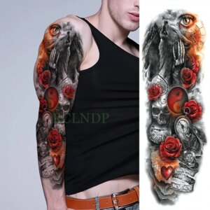 Waterproof Temporary Tattoo Sticker Anubis Ancient Egypt Greece Zeus Eye Full Arm Fake Tatto Flash Tatoo Sleeve for Men Women