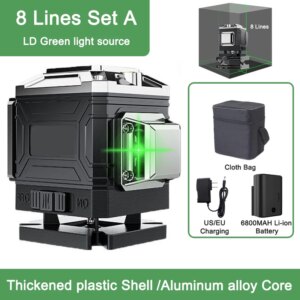 8/12/16 Lines 3D/4D Laser Level Green Line Self-Leveling 360° Horizontal & Vertical Cross Powerful Green Beam Laser Level Tools