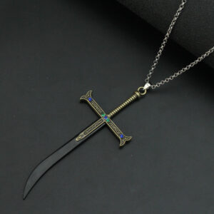 Anime One Piece Necklace For Men Women Dracule Mihawk Cross Sword Kogatana Retro Pendant Choker Kolye Metal Weapon Keychain Gift