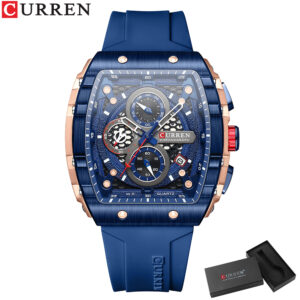 CURREN Business Unique Square Watches with Large Dial Sport Quartz Silicone Bands Wristwatches with Luminous Hands