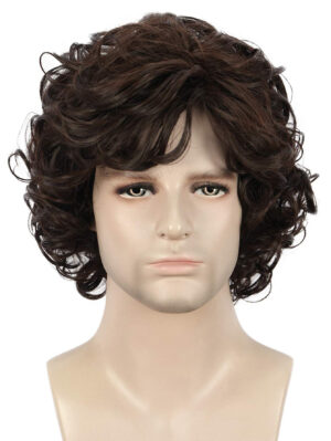 Short Brown Natural Curly Wave Hair For Male Young Men Heat Resistant Fiber Synthetic Wigs