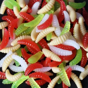 Soft Bait Bread Worm 50 PCS Colorful Bionic Soft Worm Lure Soft Bait Fake Worm Maggot Luminous with Fishy Smell and Musky Smell