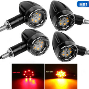 4Pcs/set Motorcycle LED Brake Light Amber and Red Turn Signal Tail Light Indicator Warning Signal Bulbs Lamps Motor Accessories