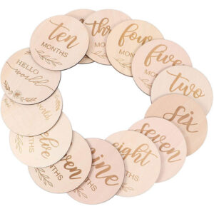 Wooden Baby Monthly Milestone Photo Cards, Double Sided Photo Prop Milestone Discs, Baby And Pregnancy Growth Announcement Cards