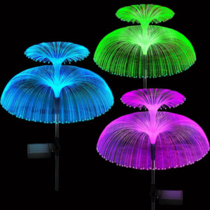 Double Solar Jellyfish Light 7 Colors Solar Garden Lights LED Fiber Optic Lights Outdoor Waterproof Decor Lamp for Lawn Patio