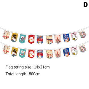 Japanese Style Lucky Cat Hanging String Flag Sushi Restaurant Bunting Banners Izakaya House Birthday Party Wedding Decoration