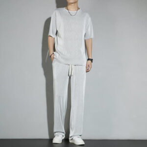 New Ice Silk Sports Set Men’s Summer Thin Tracksuit Men 2024 Casual Long Pants Short Sleeve T-shirt Quick Drying Clothes Sets