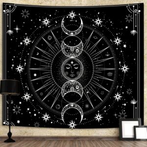 1 Piece Of 75x100CM Psychedelic Sun And Moon Constellation Tapestry Bedroom Decoration Black And White Pattern Wall Hanging