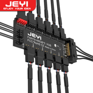 JEYI 4Pin PWM & 5V 3Pin ARGB with SATA 15Pin Power 5 Way Sync Fan Hub CPU Cooling Fan Addressable RGB Lighting PCB Splitter