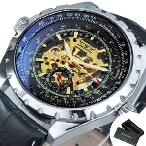 JARAGAR Military Mens Watch Steampunk Skeleton Automatic Mechanical Watches Luxury Steel Strap Luminous Pointer Sport Wristwatch