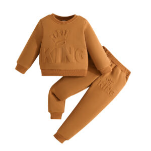 Clothing Set For Kid Boys 9 Months-6 Years old Long Sleeve Cute King Letter Tees tops and Long Pants Blue Outfit for Baby Boys