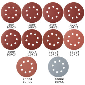 100Pcs 125mm Sanding Discs 8 Hole Hook Loop Sandpaper 80Grit-3000Grit Sanding Paper 5Inch Sanding Disc Abrasive Polishing Tools