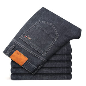 Summer Men’s Thin Loose Jeans Classic Straight Gray Blue Business Casual Elasticity Cotton Denim Trousers Plus Size 42 44 46