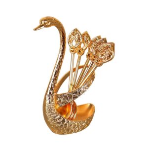 7pcs Stainless Steel Creative Dinnerware Set Decorative Swan Base Holder With 6 Spoons For Coffee Fruit Dessert Stirring Mixing
