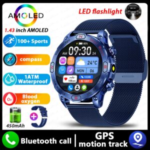 For Huawei Xiaomi New AMOLED Smart Watch Men 1.43 inch Outdoor GPS Sport Compass Fitness Tracker Bluetooth Call Smartwatch 2024